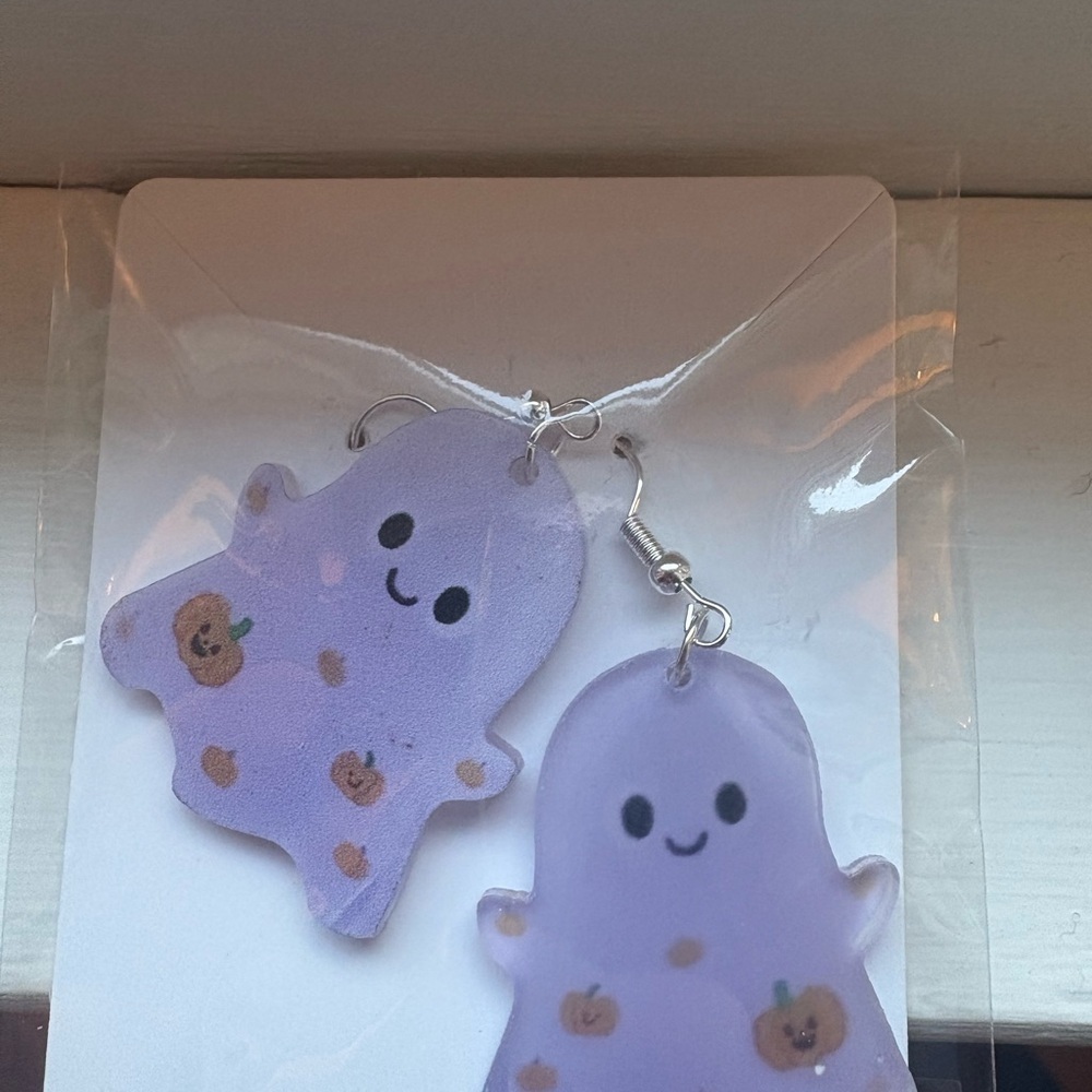 Cute Ghost Earrings with Pumpkins - Picture 2 of 2